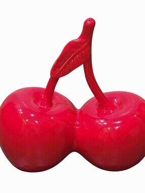 At Home Ceramic Double Cherry Decorative Accent Statue
